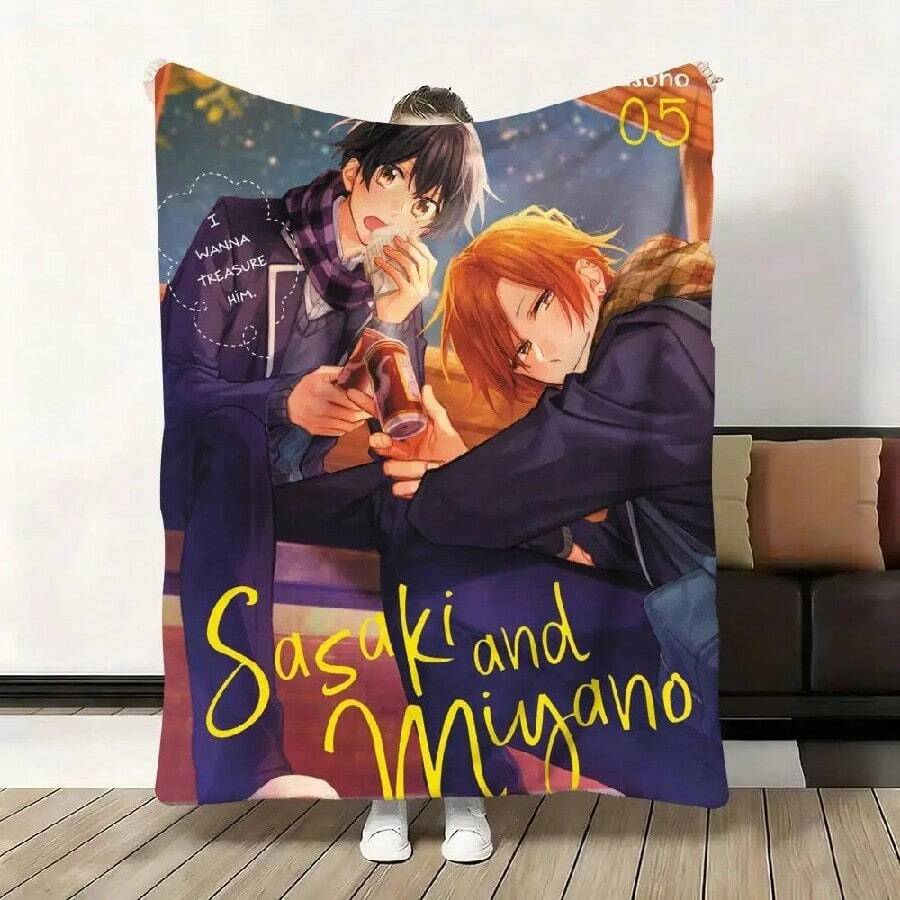 Manta suave y esponjosa de franela con los personajes Sasaki y Miyano del anime, ideal para sofá, cama, oficina o siesta de invierno - Blanco - Ver 1