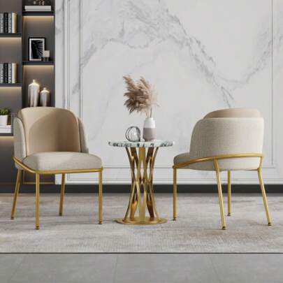 2 St Moderner Stuhl mit Schrägstuhlbein und Verstellbare Füße , Ideal für Wohnzimmer, Offene Bürofläche, Esszimmer (Beige+Khaki)