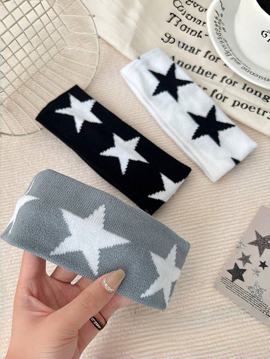 1 Stück Damen Stirnband, Streetwear Sternenmuster, Sichelmond Stickerei, geeignet für Laufen, Radfahren, Yoga Training Haarband Lauf Accessoires Yoga Kopftuch Sport Schweißband - Verschiedenfarbig - Übersicht 1