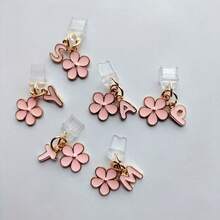 1pc 2-In-1 Pink Cherry Blossom+26 Letter Phone Charging Port Dust Plug, Exquisite, Fresh, Sweet, Cute And Fashionable Alloy Accessory Pendant, Smartphone Tablet Headphone Kindle Charging Port Decoration Accessory, Silicone Transparent Dust Plug, Suitable For Giving Small Gifts To People, Waterproof