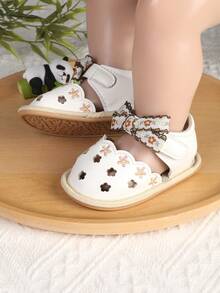 1 Pair Girls Fashion Versatile Printed Bow Knot Hook & Loop Design Non-Slip Sandals, Summer Spring Autumn - White - View 4