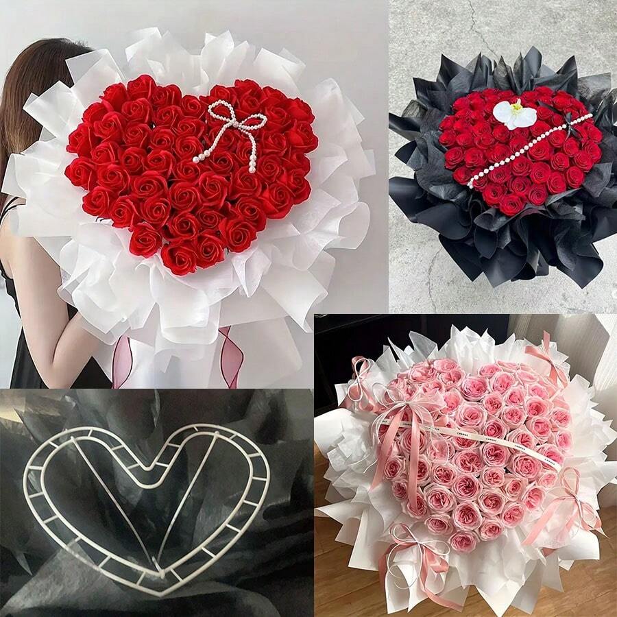 24件套心形花束造型器,玫瑰插花工具,轻松包装礼物,派对装饰,花艺设计必备,DIY花束包装配件 - 彩色 - 查看 1