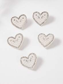 5件套 女孩/青少年白色水晶爱心珍珠装饰公主发夹，发饰，刘海夹，适合日常佩戴，情人节适用 - 查看 2