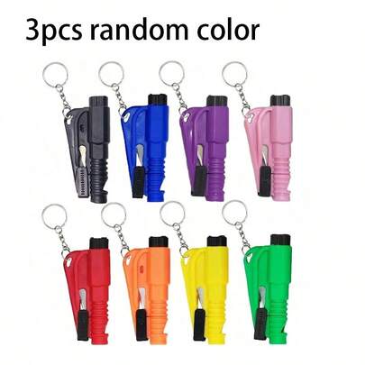 3 st slumpmässiga bilfönsterkrossningsverktyg nyckelring, 3 i 1 glaskrossare, säkerhetsbältesavskärare och överlevnadsvissla, nödnyckelring bilflyktverktyg för alla bilar, biltillbehör