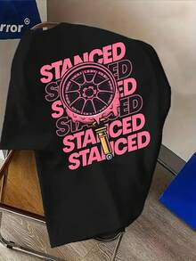 [Sporty T-Shirt]Men's STANCED T-Shirt - Moisture-Wicking Breathable Gym & Casual Shirt With Front/Back Print, Lightweight Round Neck Tee Suitable For All- Wear, Machine Washable Fitness & Travel ApparelRelaxed Plus Size T-Shirt - 黑色 - 查看 3