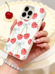 A Cute Cherry Print Phone Case With A High-Quality Anti Drop Protective Cover Design, Suitable For IPhone17 Pro Max/17 Pro/17/16 Pro Max/16 Pro/16/15 Pro Max/15 Pro/15/14 Pro Max/14 Pro/14/13 Pro Max/13 Pro/13/12 Pro Max/12 Pro/12/11 - Beige - View 4