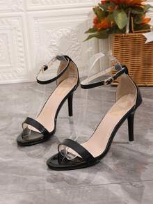 Black Super High Heel Sandals, One-Strap, Hollow Out, Buckle Closure, Sexy, Elegant, Fashionable Party/Work Wear High Heels For Women - Black - View 11