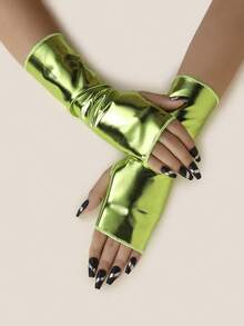 1 Pair Faux Leather Short Solid Color Punk Y2K Party, Performance, Festival Costume, Cosplay Fingerless Gloves Summer - Multicolor - View 12
