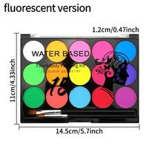 15 Colors Body Paint Set, Includes 2 Brushes, Water-Based Pigments With Rich Coverage, Easy To Clean And Non-Irritating, Ideal For Festivals, Parties, Halloween Body Art - Multicolor - View 8