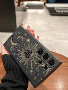 1pc Gold Constellation & Moon Design Phone Case, TPU Soft Protective Cover Compatible With Huawei Honor, Redmi, Galaxy A/S Series, Pixel 6A/7A/8A, 12T/13T/14T - Black - View 7