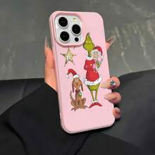 Celebración navideña del perro  y Cindy Lou Who. Esta elegante funda es compatible con los modelos  17, 16, 15, 14 Pro Max, 13, 12, 11, XR y XS Plus. Fabricada en silicona de vidrio, ofrece protección contra golpes y caídas, además de una sensación superior. Es un regalo ideal para familiares, amigos y seres queridos, y una opción perfecta para Año Nuevo. - Rosa - Ver 5