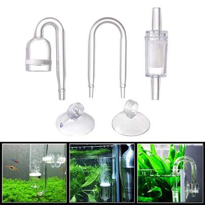 1套水族箱二氧化碳系统扩散器止回阀U型玻璃管弯管配件DIY扩散调节器吸盘零件