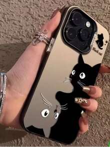 Funda de teléfono con patrón de gato blanco y negro compatible con iPhone 12/12 Pro Max, 13/13 Pro Max, 14/14 Pro Max, 15/15 Pro Max, 16/16 Pro Max, 17/17 Pro/17 Pro Max, S21 Ultra, S22 Ultra, S23 Plus, S24 Plus, S25 Plus, S25 Ultra - Gris - Ver 2