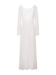 ARA CHIC Women's White Long Sleeve Backless Sheer Maxi Dress, Can Be Paired With Matching Bikini As Sexy Beach Cover-Up, Creating Beach Vacation Vibe, 2026 Spring/Summer New Arrival - White - View 5