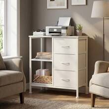 Techigher 3 Drawer File Cabinet, Printer Stand With Open Storage Shelf, Fabric Lateral Filing Cabinet Under Desk Office Organizer For Home Office - White - View 2