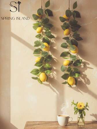 1/2pcs Artificial Lemon Vine Plant Decor With Green Leaves, Made Of Polyester Fiber, 63cm/24.8in, 2 Large Fruits, 3 Small Fruits, Artificial Plant, Artificial Flower, Room Decor, Tabletop Decor, Garden Decor, Restaurant Decor, All Season Decor, Wedding Decor, Graduation Decor, Valentine's Day, Home Decor, Kitchen Decor