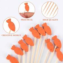 200/100/80/50/30/10支装复活节胡萝卜竹签，水果串，开胃菜签，适合复活节派对 - 黃色 - 查看 3