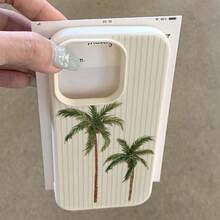 1pc TPU Material Fresh Dual Palm Tree Striped Pattern Phone Case Compatible With IPhone 17 Pro Max/17/16 Pro Max/15/13/12/11, S20 FE/A15/S24/A55, Compatible With Redmi Note 11/Note 12/Note 13 Pro, Full Coverage Anti-Drop Soft Protective Cover,International Version, Not The Domestic Version - White - View 3