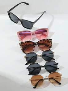 6副塑料几何全框经典Y2K现代简约风格休闲时尚女式眼镜，适合夏季狂欢节外出装扮，适合所有脸型配饰 - 彩色 - 查看 4