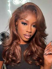 Uveous 34 Inch Chocolate Brown Lace Front Wig Human Hair 13x4  Body Wave Lace Front Wig Human Hair Pre Plucked With Baby Hair 4 HD Lace Wig Human Hair 200% Density Colored Wigs - S4 - 查看 9