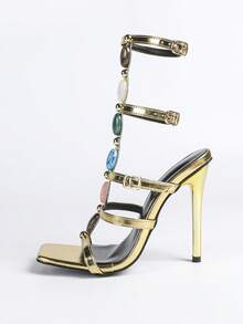 Elegant Solid Color High Heel Shoes, Comfortable & Fashionable For Indoor/Outdoor, Party Wear, Spring/Summer - Gold - View 6