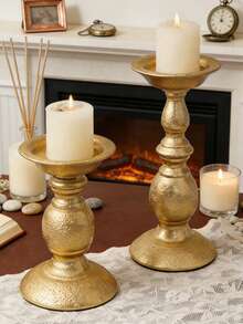 1件金色艺术树脂烛台/烛架，伊斯兰柱形设计，适用于斋月餐桌、婚礼装饰、四季烛台、宾馆/酒店装饰、精致房间装饰、餐厅和家居装饰、餐桌中心装饰品等。 - 彩色 - 查看 5