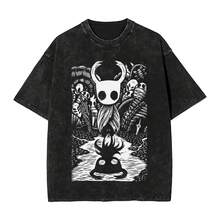 Ghost Knight Art Hollow Knight Funny Game T Shirt Hip Hop Washed Cotton High Street T-Shirt for Men Tops Streetwear Summer Tees - Negro - Ver 1