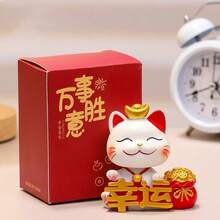 1pc Mini Cute Maneki-Neko (Beckoning Cat) Figurine, Resin Material, Mini Animal Decor, Perfect For Decorating Plants, Cars, Landscapes, Office Desks, Shops, Feng Shui Gift, Home & Business Gift, Birthday Gift, Wealth Attracting Ornament, New Year Gift - Multicolor - View 14