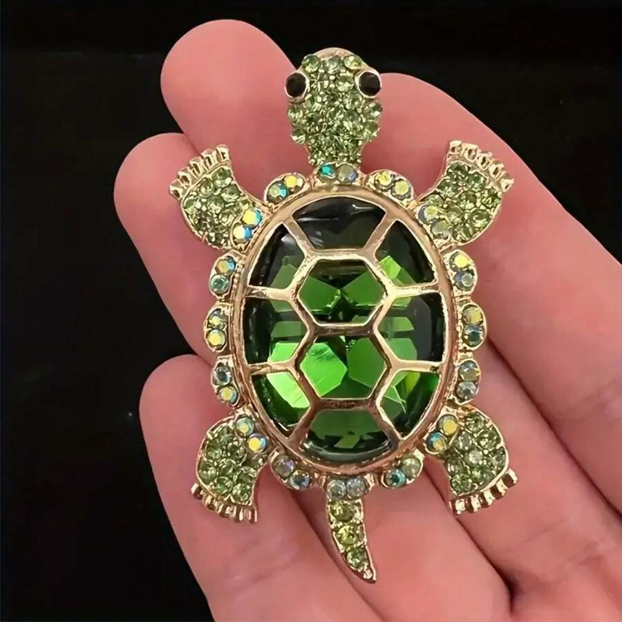 1pc Turtle Brooch - Lucky Elegant Lapel Pin Suitable For Suit Jacket Coat, Wearable Boutonniere For Turtle Lovers, Party & Daily Accessory, Year-Round Decoration (No Coating) - 綠色 - 查看 1