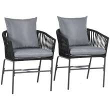 Outsunny Garden Chairs, Set Of 2 With Cushions, Maximum Load 120 Kg, Bohemian Style Curved Seat, Metal Frame 57 X 60 X 71 Cm, Black - Black - View 1