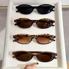 4 Pairs Women's Retro Plastic Small Oval Multi-Color Portable Versatile Minimalist Fashion Fashion Glasses, Ideal Fashion Accessory For Travel, Beach, Parties, And Daily Wear - 4pcs Black Leopard Print, Tea White Leopard Print - View 2