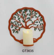 Metal Wall Decoration, Life Tree Candlestick, Genealogy Tree Wall Decoration, Creative Home Decoration, Living Room, Bedroom, Office Wall Art Pendant - Burnt Orange - View 6