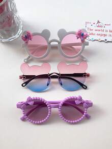 3/6 piezas Gafas de sol infantiles lindas con diseño de oso de dos colores, orejas de oso de peluche, forma de corazón, orejas de gato para niños - Multicolor - Ver 6