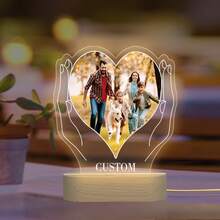 1pc Customized Photo LED Light Acrylic Heart-Shaped Plaque With Wooden Base Night Light, Unisex, Suitable For Couples Anniversary, Birthday, Wedding And Other Occasions, Photo Can Be Customized - Multicolor - View 8