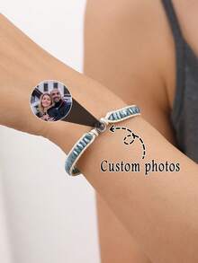 1PC Customized Photo Projection Bracelet, Circular Projection Photo Bracelet,Handmade Beaded Bracelet ,Stainless Steel Color Couple Bracelet, Adjustable Projection Couple Bracelet, Couple, Family, Photo Memories, Color Projection Bracelet - Multicolor - View 3