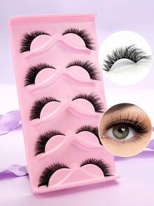 5 Pairs Eid Mubarak Soft Natural Curly Wispy Eyelashes, Adhesive-Free - Black - View 8