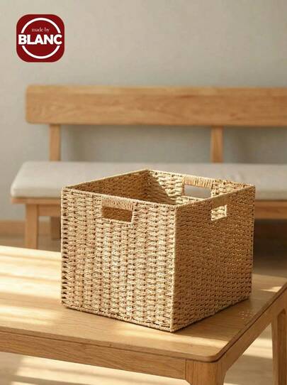 仿藤编篮子收纳收纳盒长窄编织篮长方形适用于酒吧浴室卧室咖啡桌手工编织长方形藤条柳条篮水果茶点面包野餐化妆品收纳盒厨房用品家用工具