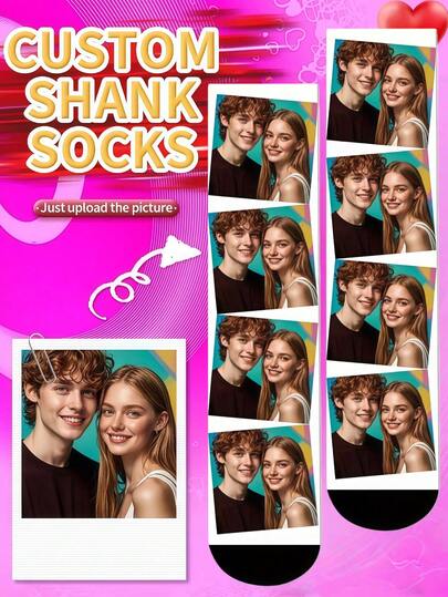 1 Coppia di Calzini Personalizzati con Foto di Coppia, Tessuto Personalizzato Multicolore Nero, Calzini Unisex Romantici Personalizzati, Adatti per Anniversario e Regali di Coppia