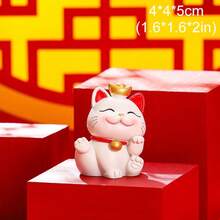 1pc Mini Cute Maneki-Neko (Beckoning Cat) Figurine, Resin Material, Mini Animal Decor, Perfect For Decorating Plants, Cars, Landscapes, Office Desks, Shops, Feng Shui Gift, Home & Business Gift, Birthday Gift, Wealth Attracting Ornament, New Year Gift - Multicolor - View 22