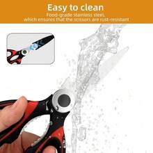 Kitchen Shears Set Of 2, Heavy Duty Kitchen Scissors Seafood Scissors, Stainless Steel Food Cooking Scissors Meat, Fish, Poultry, Vegetables, Chicken, Dishwasher - 黑色+紅色 - 查看 6
