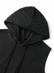 男士时尚连帽无袖T恤，适合日常穿着，四季皆宜 - 黑色 - 查看 3