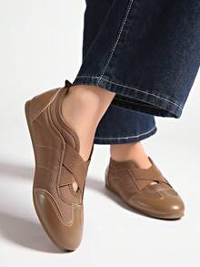 新款春秋季英伦风时尚低帮芭蕾平底系带休闲玛丽珍鞋 - 棕色 - 查看 5