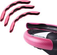 3pcs Carbon Fiber Look Steering Wheel Cover Set Anti Slip Grip Universal Fit Pink Accent Car Interior Accessories - 粉紅色的 - 查看 8