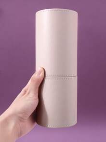 1pc Portable Makeup Brush Holder, Detachable Dual-Compartment Design, Leather Material, Easy To Clean, Makeup Organizer Tool - Apricot - View 5