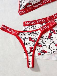 SANRIO Pajamoom 三件套女士  睡衣套装，红白配色，Kitty 和字母条纹，运动风，活力四射，性感睡衣，家居服，可爱睡衣套装，休闲服套装 - 紅白色 - 查看 5