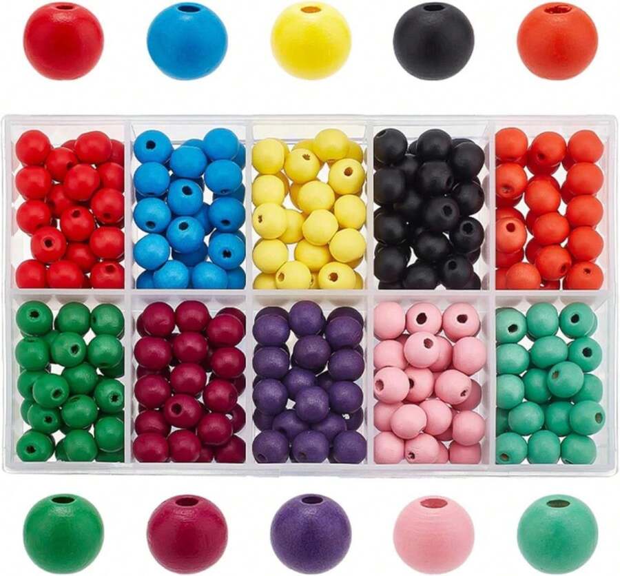 PH PandaHall 250pcs 10mm Colored Wooden Beads Dyed Wood Beads 10 Colors Large Hole Wooden Loose Beads For Easter DIY Crafting Jewelry Making Macrame Home Party Decoration Christmas Halloween - ColorC - 查看 1