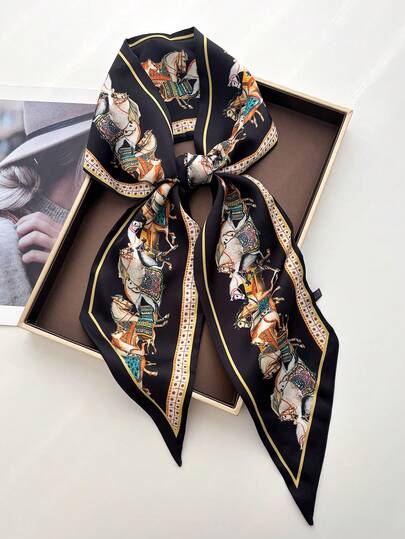 1条女士时尚小丝巾装饰领巾头巾，彩色条纹，适合日常搭配衬衫