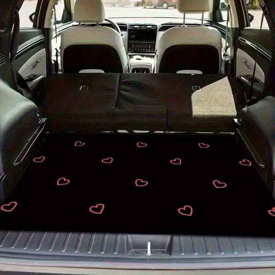 1pc Multifunctional Car Trunk Storage Mat, Heart Pattern Design On Black Background, Customized For Specific Car Models, Simple & Elegant Design, Refreshes Car Interior Space, Compatible With Most Vehicles, Ideal Father's Day Gift