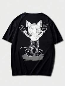 Áo thun ngắn tay nam Zrgoth phong cách đường phố thường ngày, đa năng, tối giản, in hình động vật hoạt hình, món quà thời trang mùa hè dành cho bạn bè. - màu đen - Xem 6