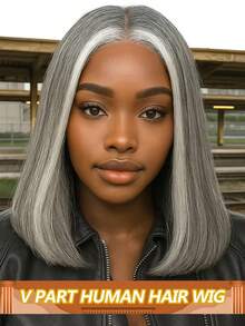 巴西直发V型分缝假发，真人发丝，骨直发，升级版U型分缝假发，全机织假发，女士款，150%密度 - SGray - 查看 1